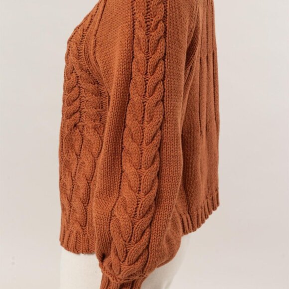 Cozy Cable-Knit Sweater in Rust - Round Neck, Raglan Sleeves - Picture 3 of 10